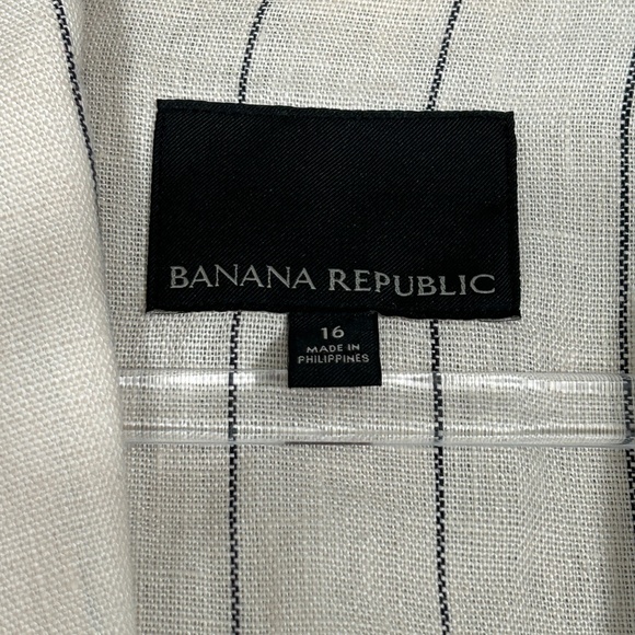 Banana Republic women size 16 double breasted blazer beige stripe 100% linen - Picture 9 of 11